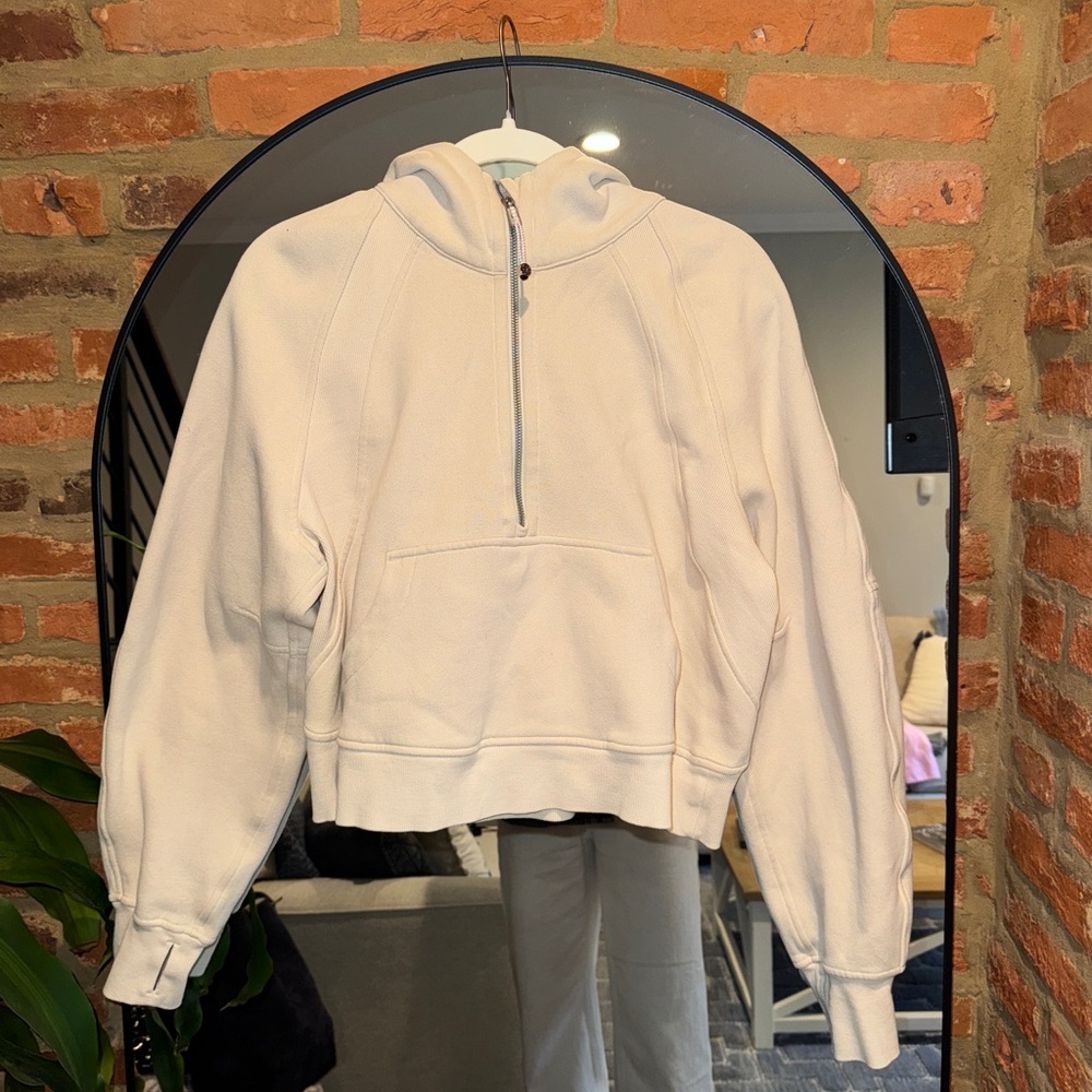 Lululemon Athletica beige Half-Zip cropped scuba with hood